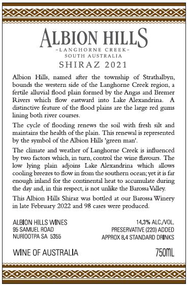 Details of Albion Creek wine
