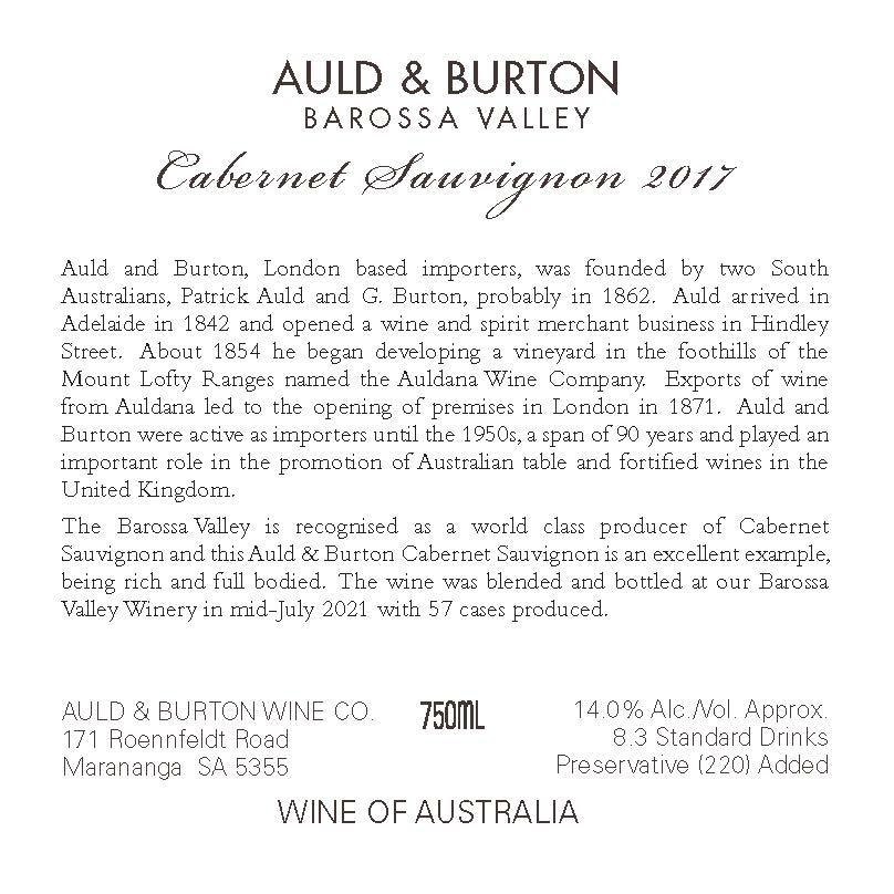 Auld and Burton back label