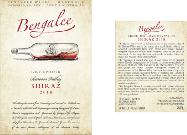 Bengalee Shiraz label
