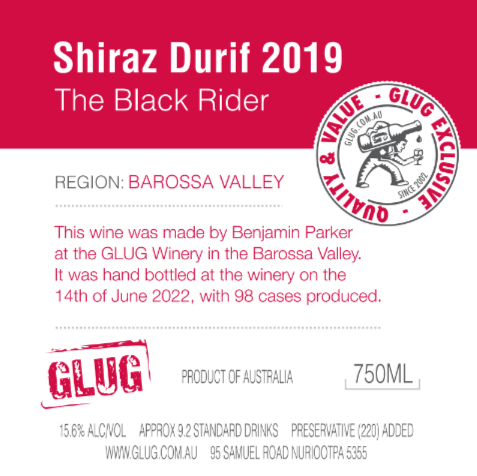 Glug Black Rider Shiraz Durif