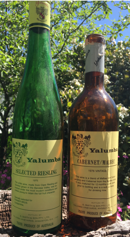 Depicted-Yalumba and Farmer Bros co-branded wines from the mid-1970s helped lower prices. Note the stelvin cap on the Riesling.
